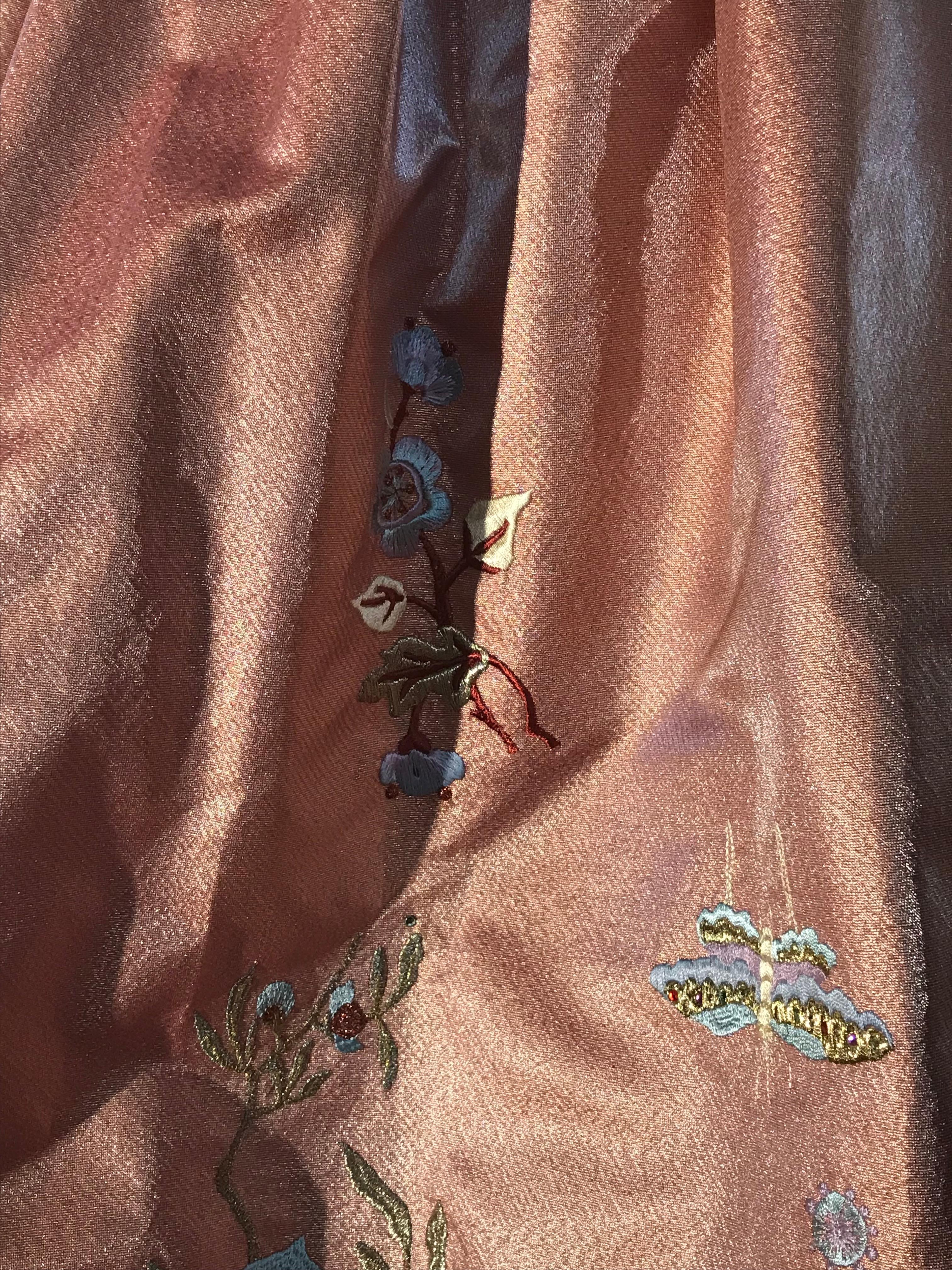 Christian Lacroix Salmon Pink Full Gown Skirt with Bird and Floral Embroidery In Excellent Condition In San Francisco, CA