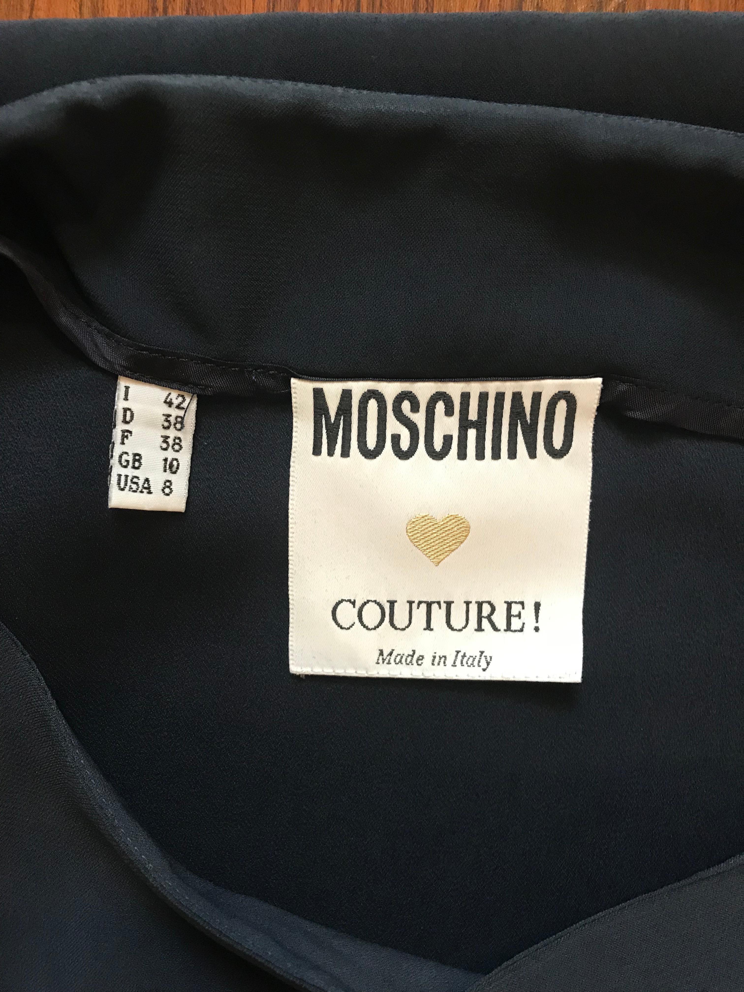 Moschino 1980s In Case of Emergency Gold Whistle Top in Navy Blue 1