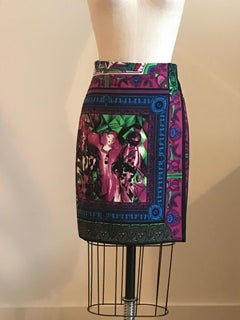 Gianni Versace Vintage 1990s Multicolor Atelier Masquerade Print Skirt
