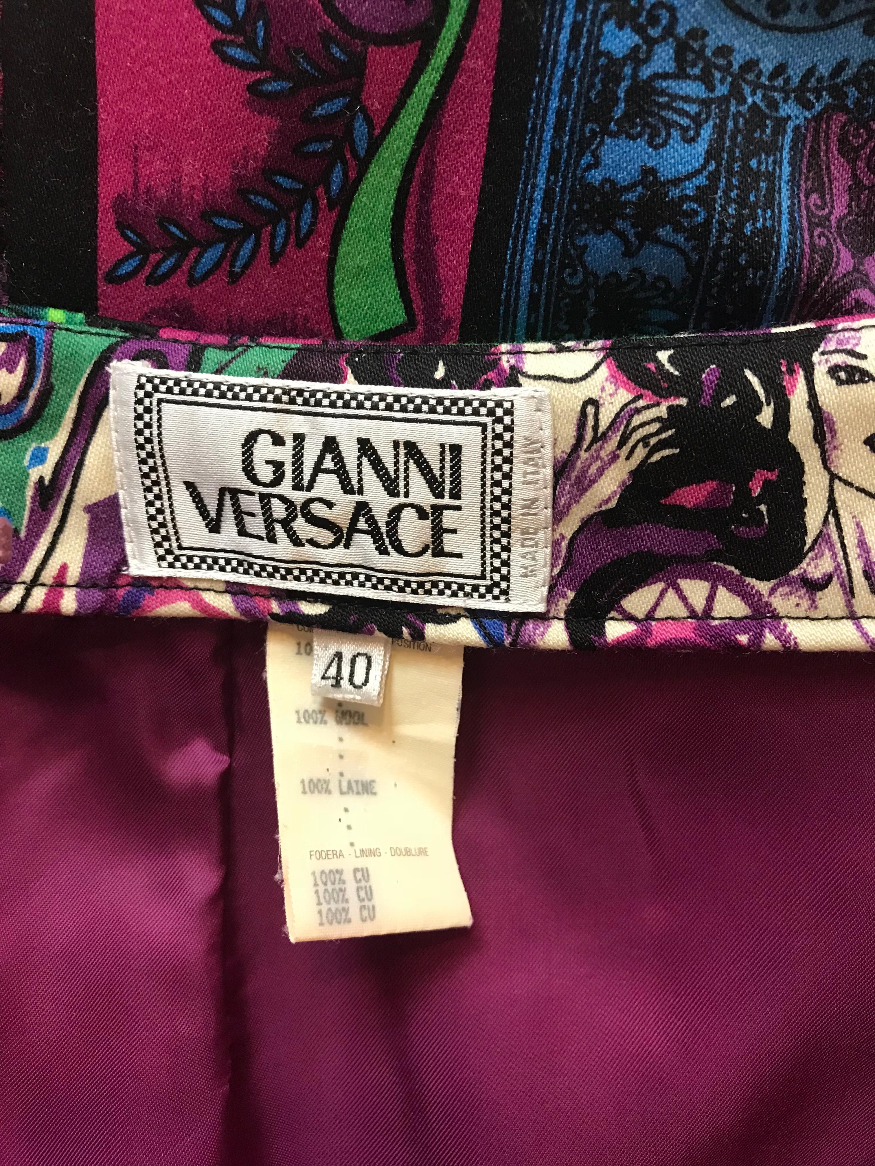 Gianni Versace Vintage 1990s Multicolor Atelier Masquerade Print Skirt  For Sale 4