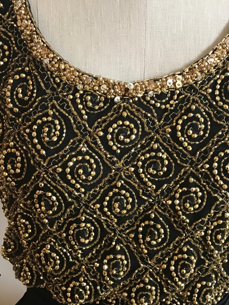 Victoria Royal Black and Gold Embellished Beaded Tassel Gown Long