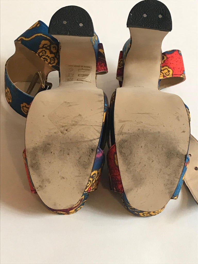 Vivienne Westwood Tea Garden Print Blue Gold and Red Platform Sandals