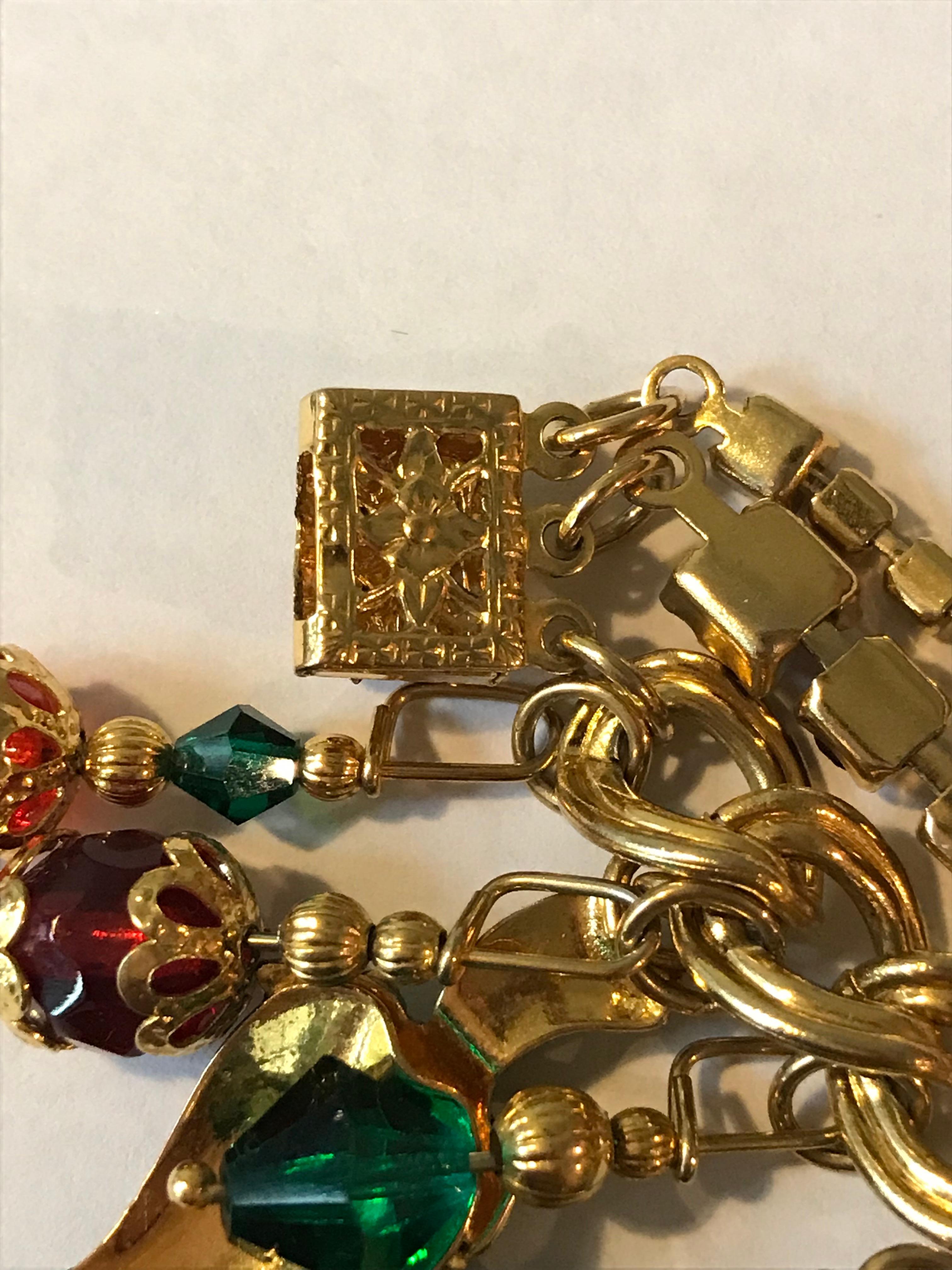 Lunch at the Ritz 1990s Goldtone Peppers Bracelet Green Red Yellow Rhinestone 3