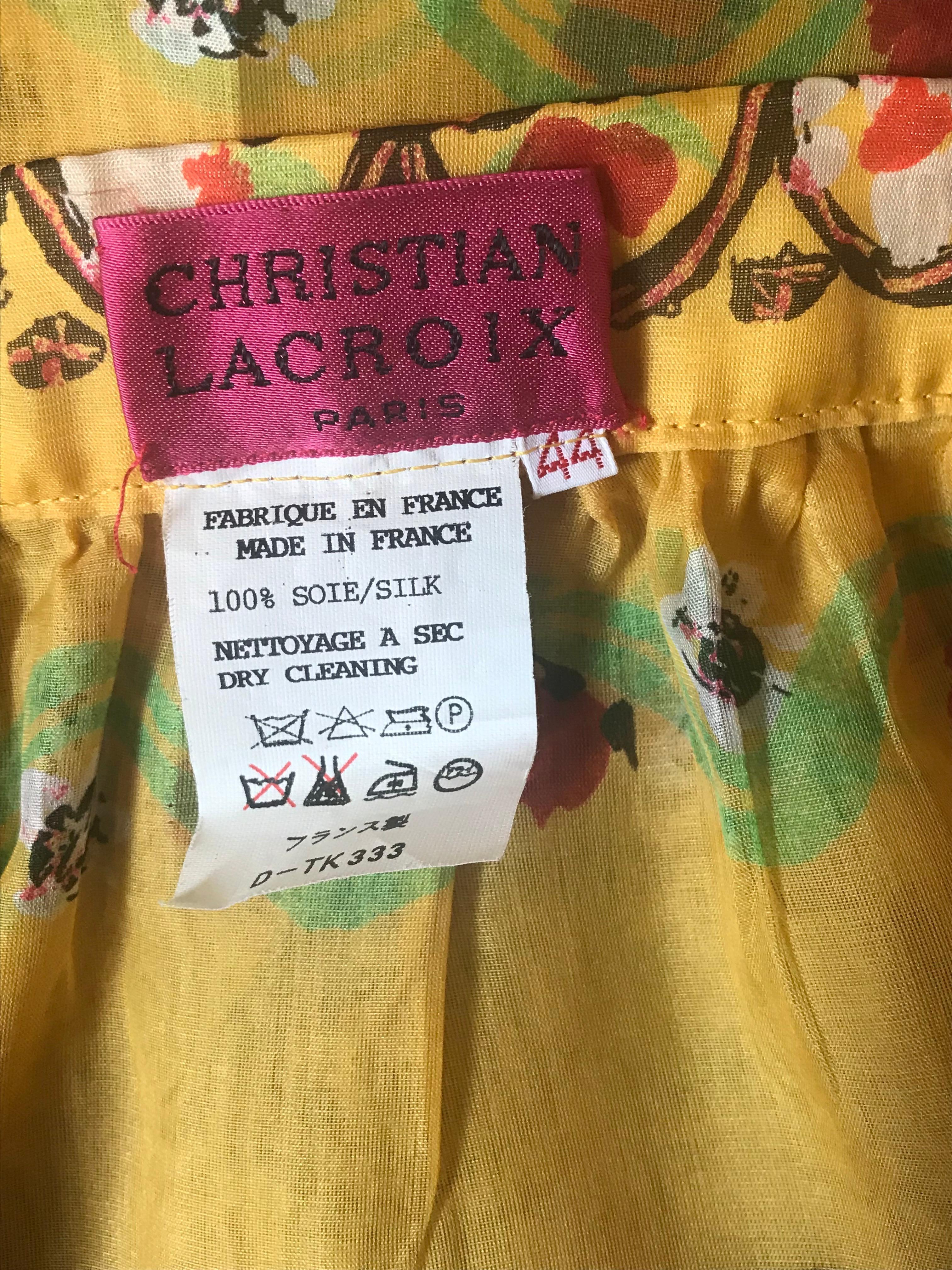 Christian Lacroix Yellow Silk Heart and Floral Pattern Semi-Sheer Skirt  3