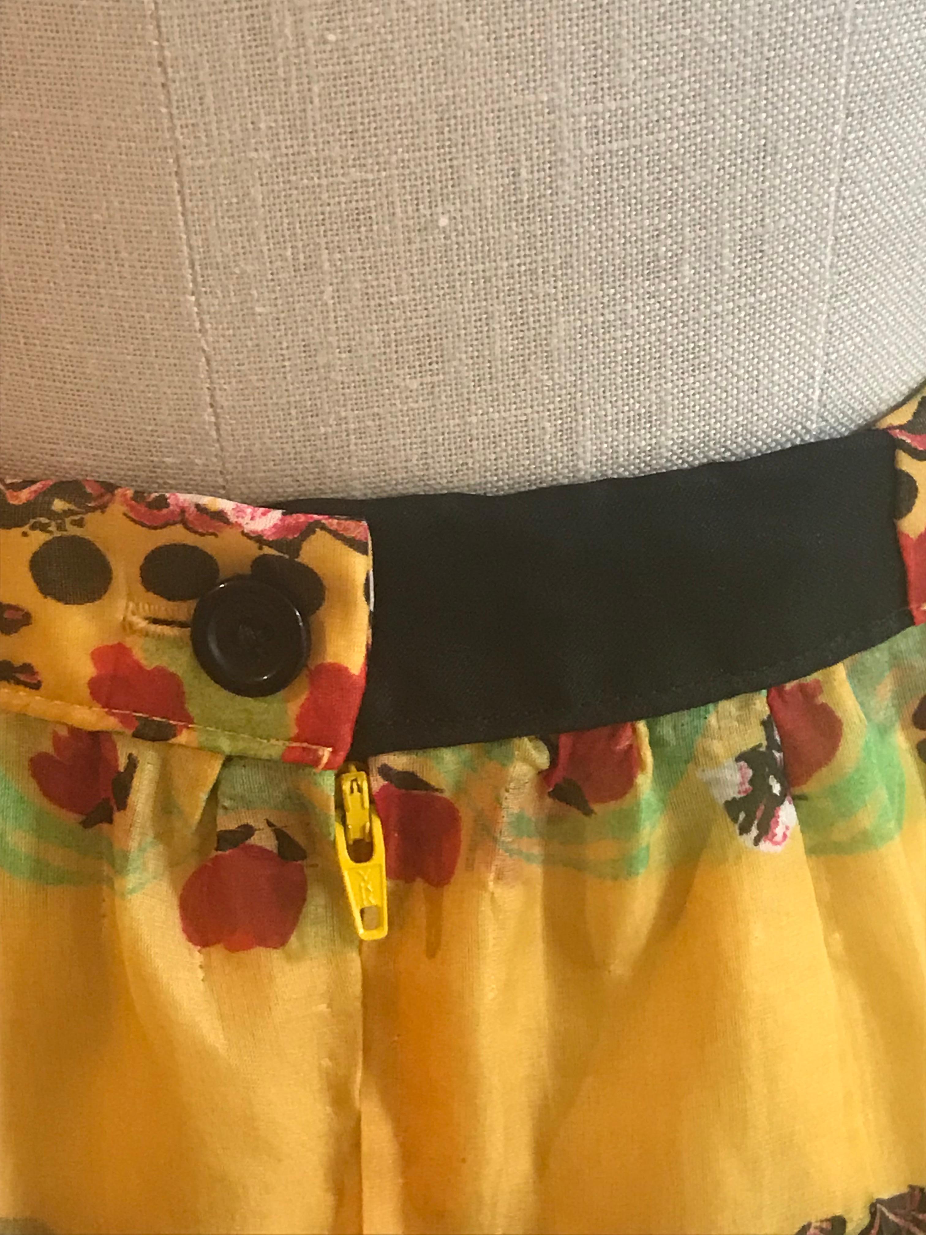 Christian Lacroix Yellow Silk Heart and Floral Pattern Semi-Sheer Skirt  2