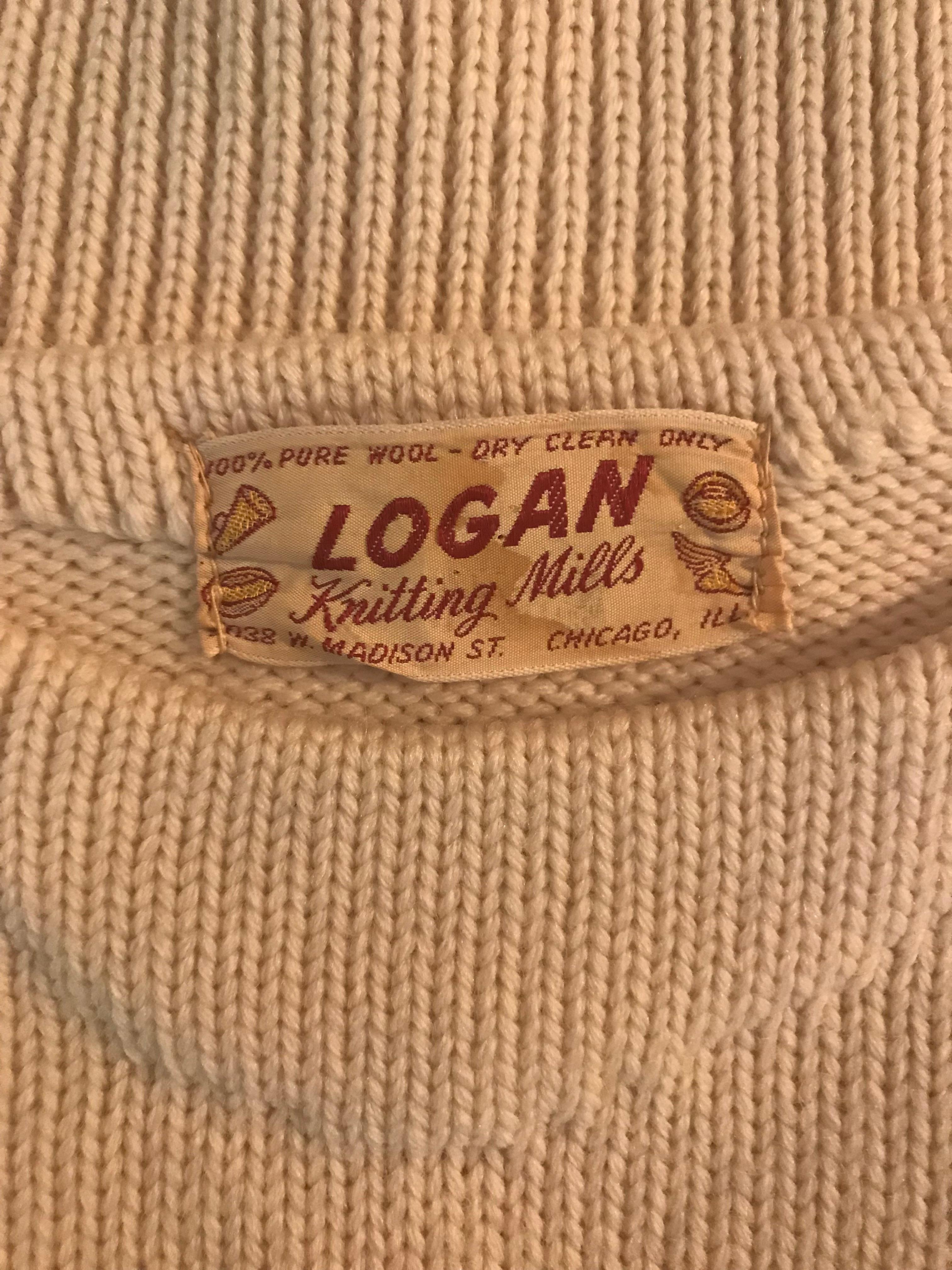 Cream and Yellow Letter Sweater GBS Booster Senior Logan Mills Knit, 1950s  1