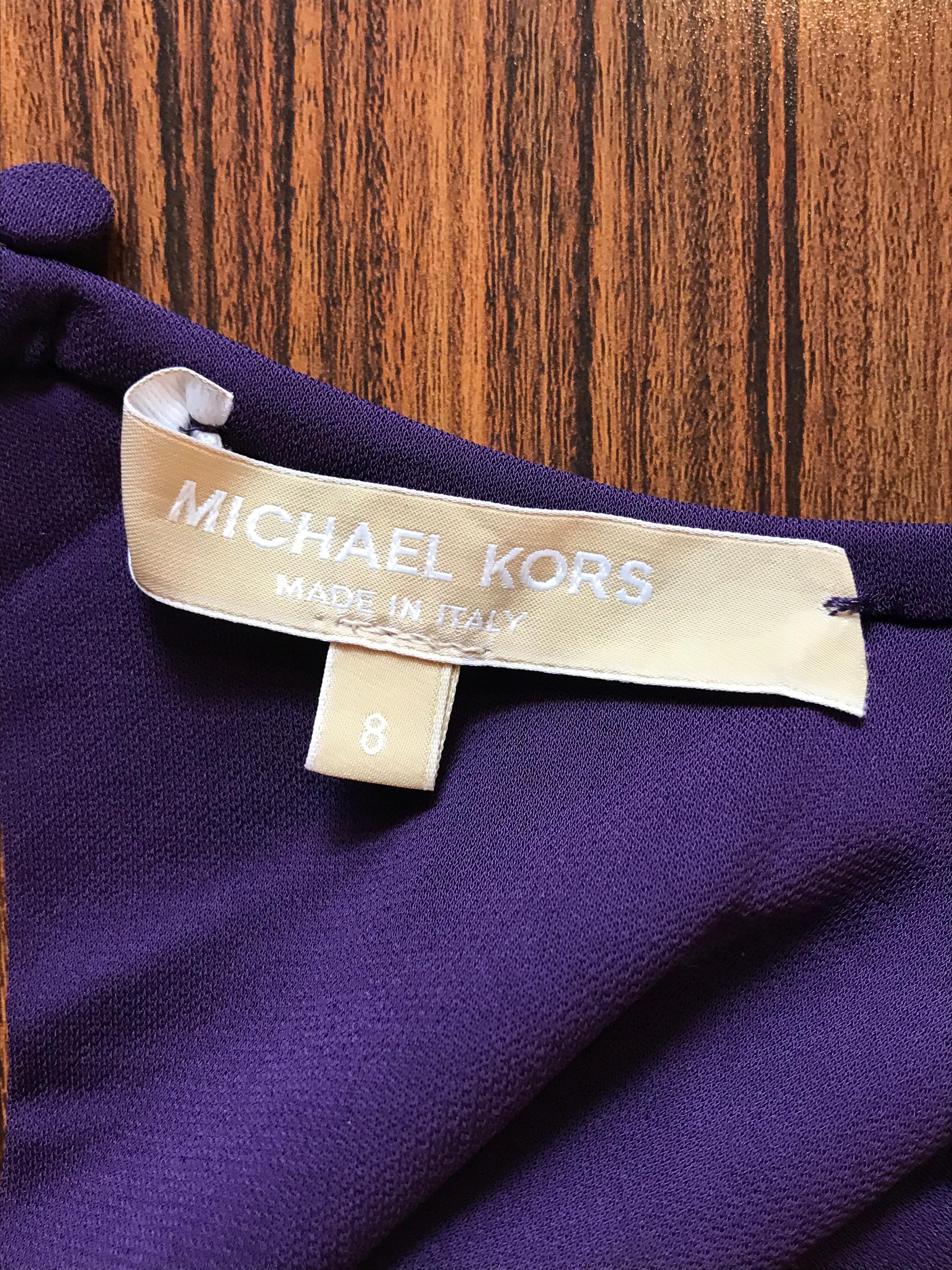 Black Michael Kors Purple Jersey Long Sleeve Backless Gown