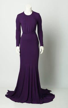 Michael Kors Purple Jersey Long Sleeve Backless Gown