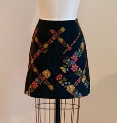 Moschino Cheap & Chic 1990er Floral Ribbon Trim Kurzer Rock Charcoal Grau Schwarz