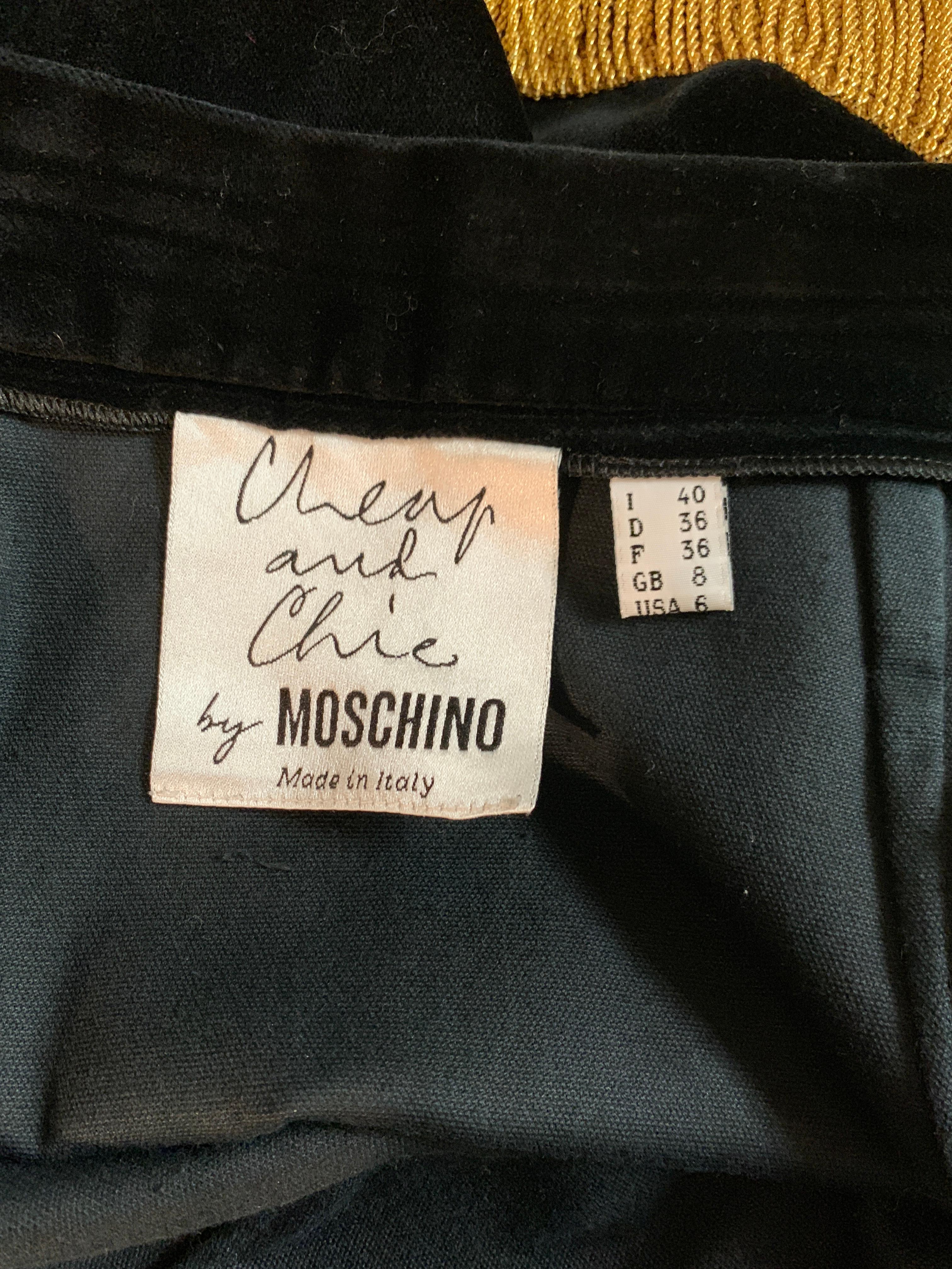 Moschino 1990s Black Velvet Pencil Skirt with Gold Fringe Trim 2