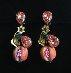 Dolce & Gabbana Pomegranate Fruit Earrings in Crystal and Gold Tone with Flower