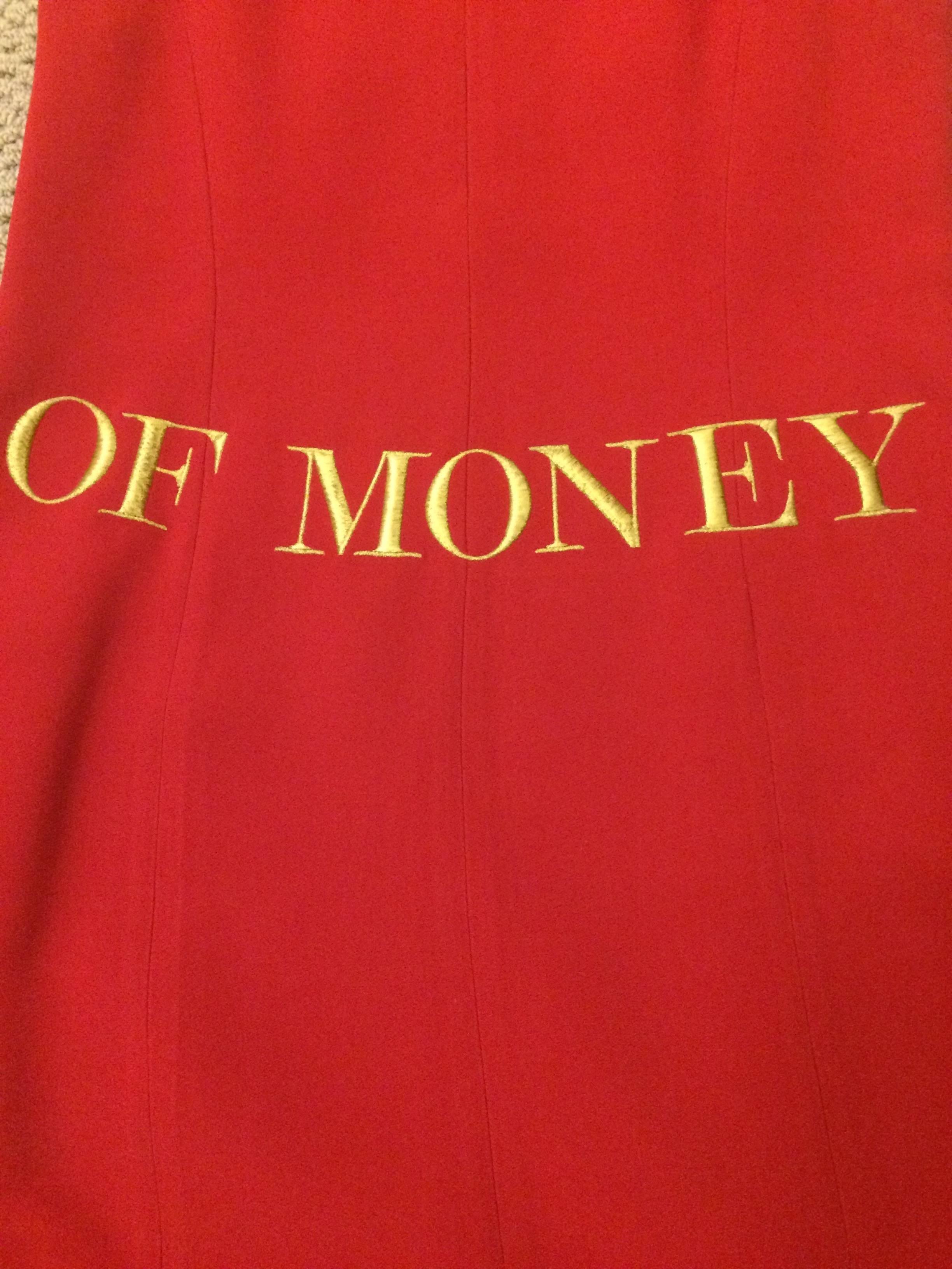 Moschino Couture - Robe droite sans manches rouge « Waist of Money », 1991   Pour femmes en vente
