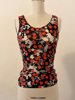 Alexander McQueen 2000s Semi-Sheer Cherry Print Black and Red Tank Top