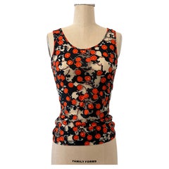 Débardeur Alexander McQueen des années 2000, noir et rouge, à imprimé cerise, semi-transparent