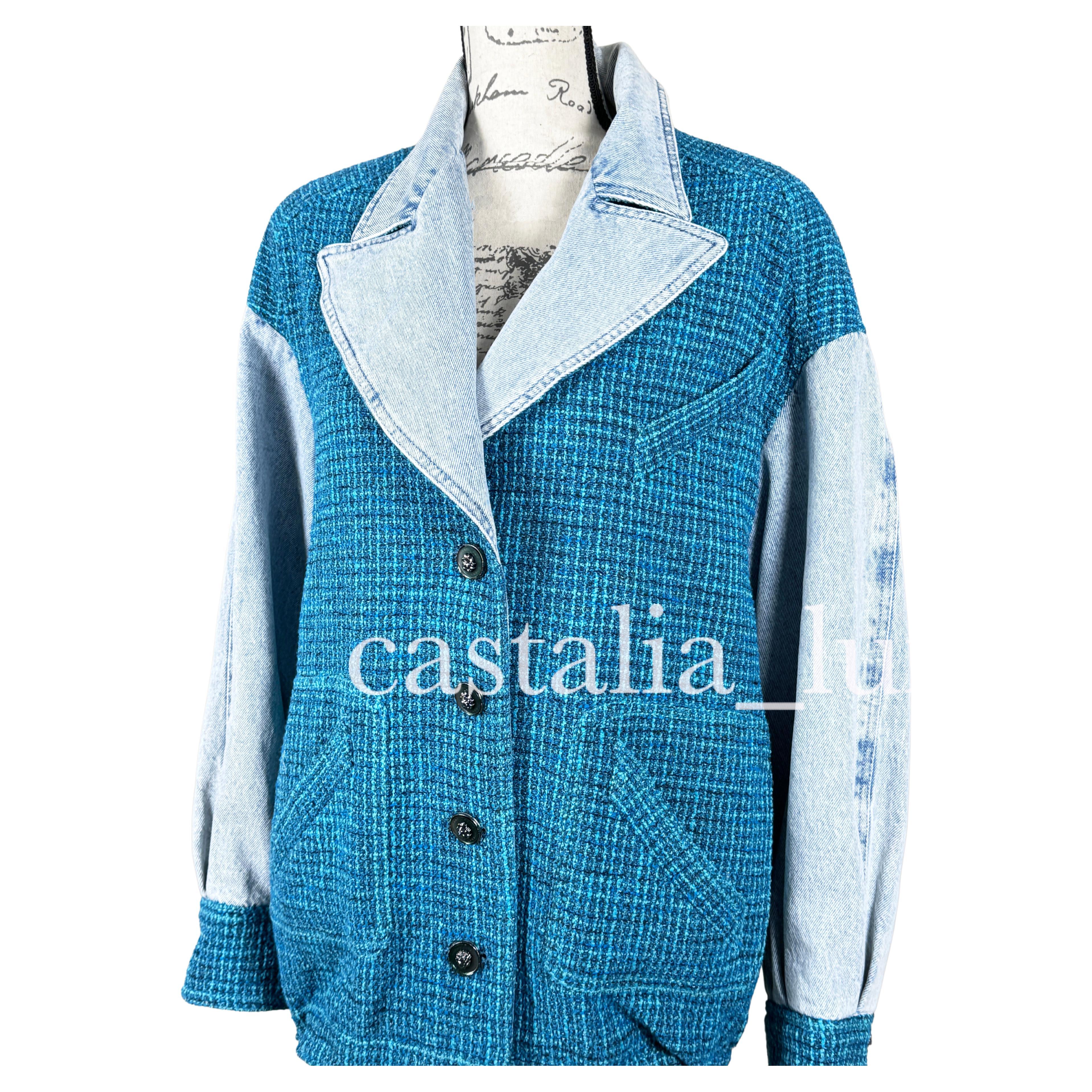 Chanel New 2022 Turquoise Tweed Relaxed Jacket For Sale