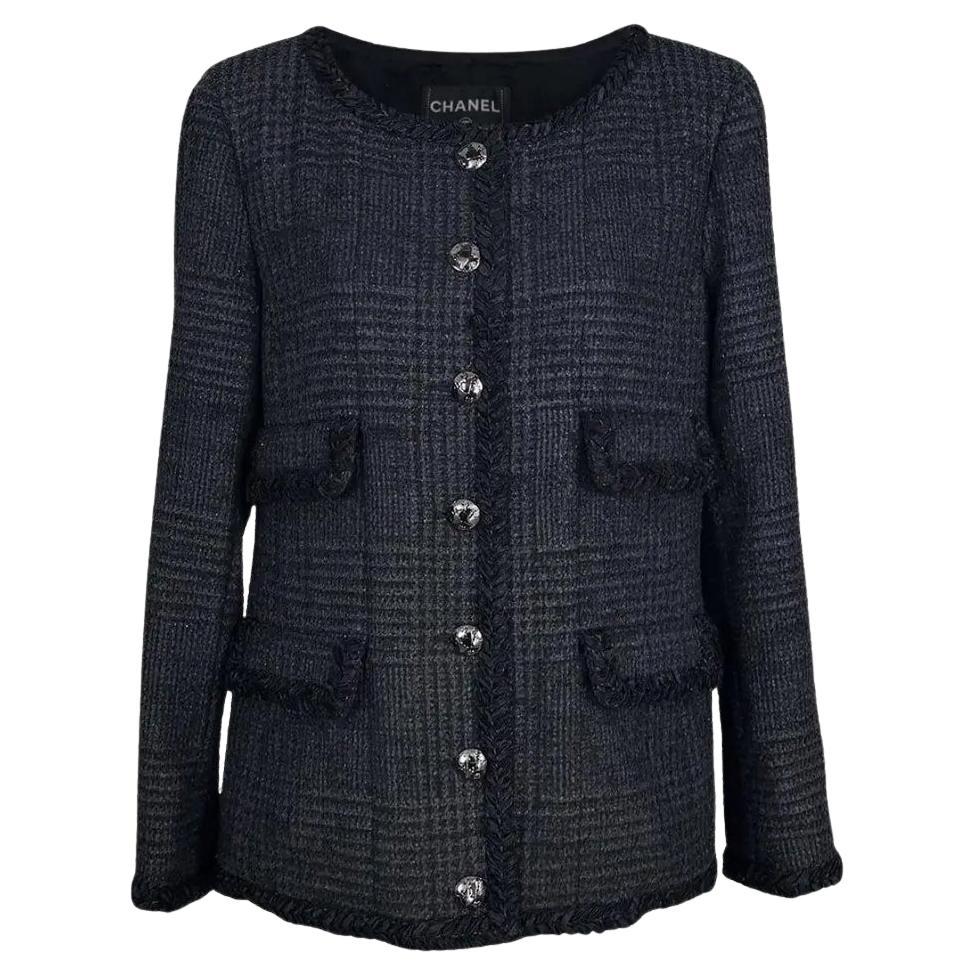 Chanel Iconic Globalization Ad Campaign Black Tweed Jacket 42 FR For Sale