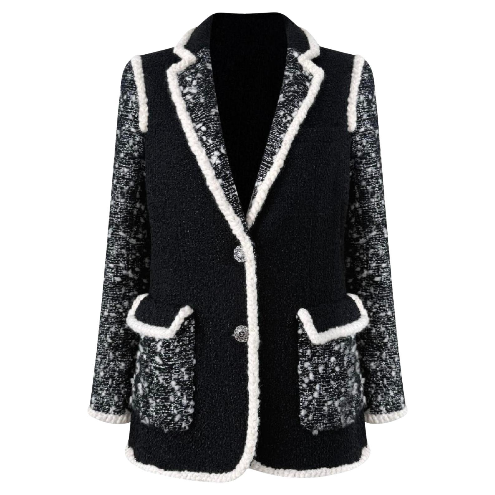 Chanel 12K$ Nuova Giacca in tweed nero con paillettes 34 FR