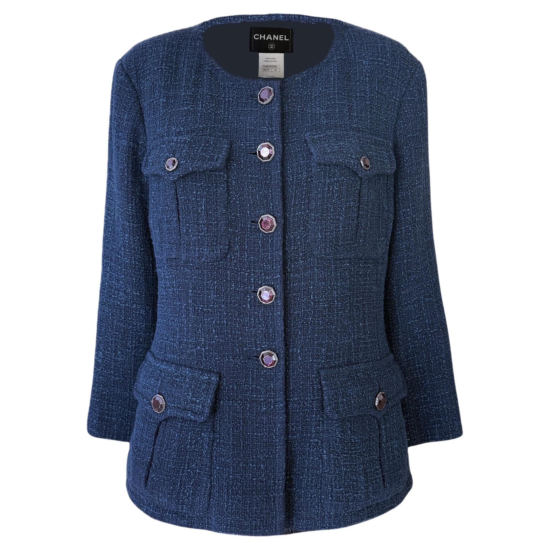 Chanel - Veste en tweed émeraude avec boutons Gripoix 42 FR