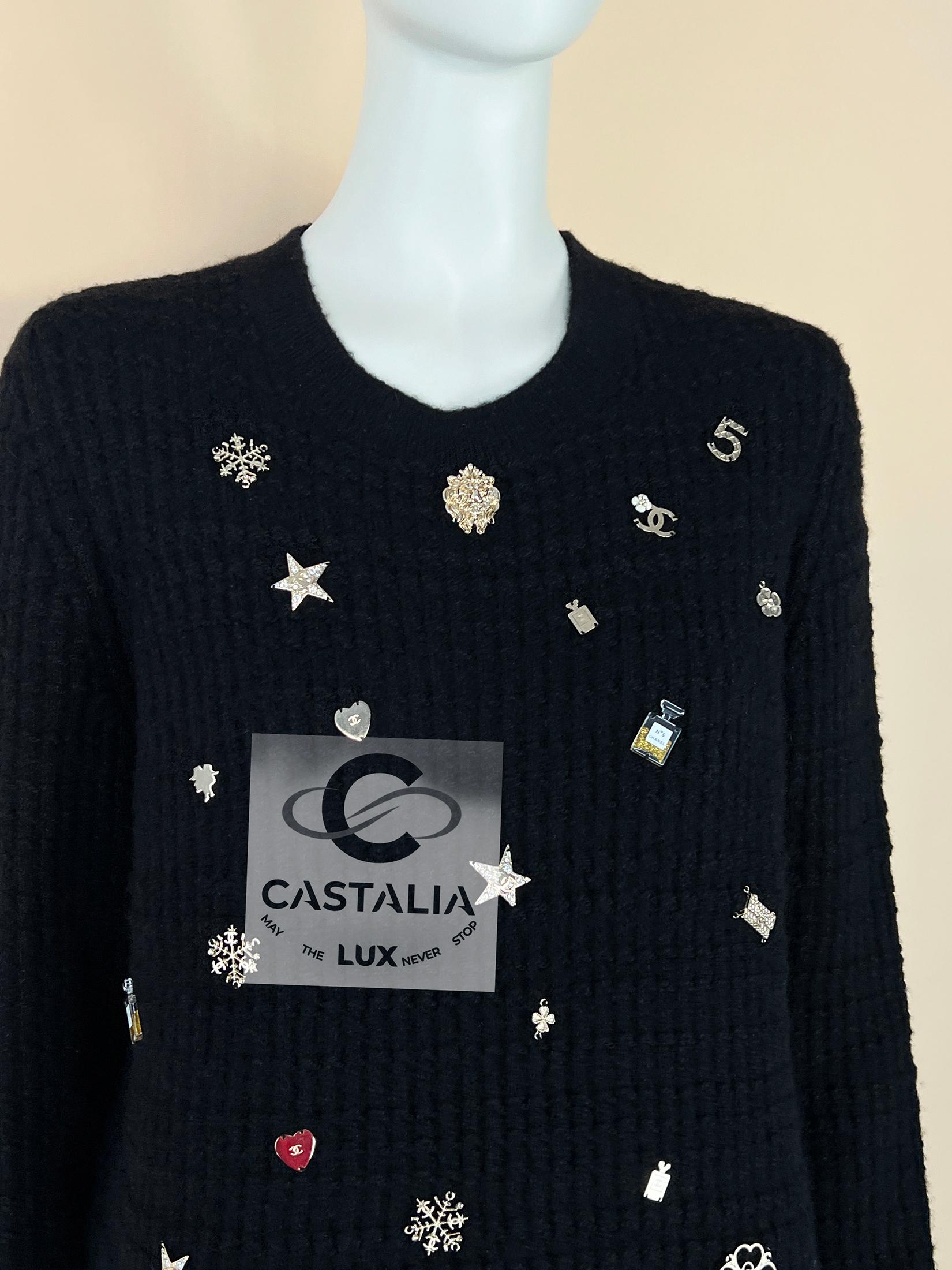 Pull en cachemire noir Lucky Charms Icone de Chanel 38 FR en vente 3