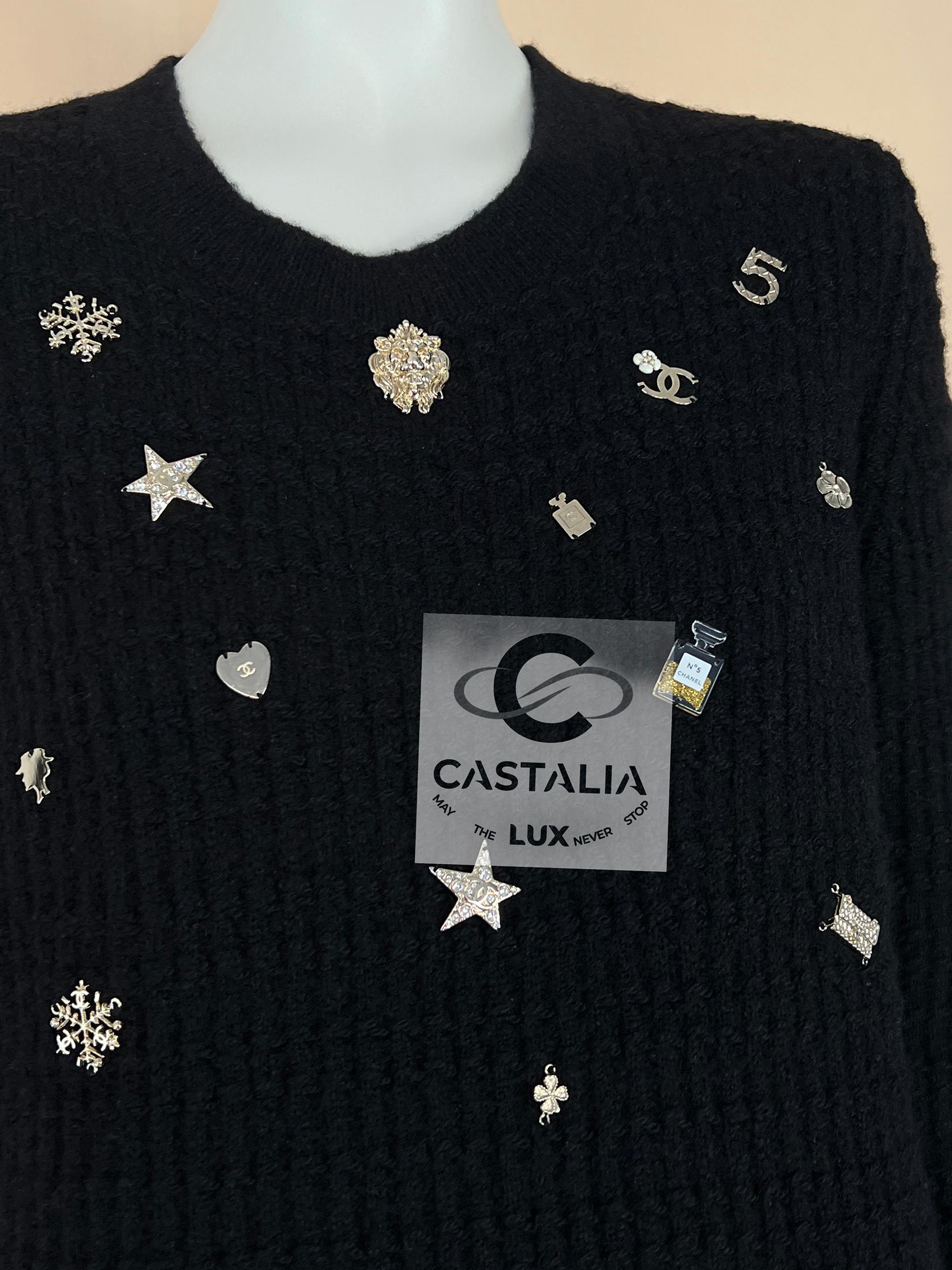 Pull en cachemire noir Lucky Charms Icone de Chanel 38 FR en vente 4
