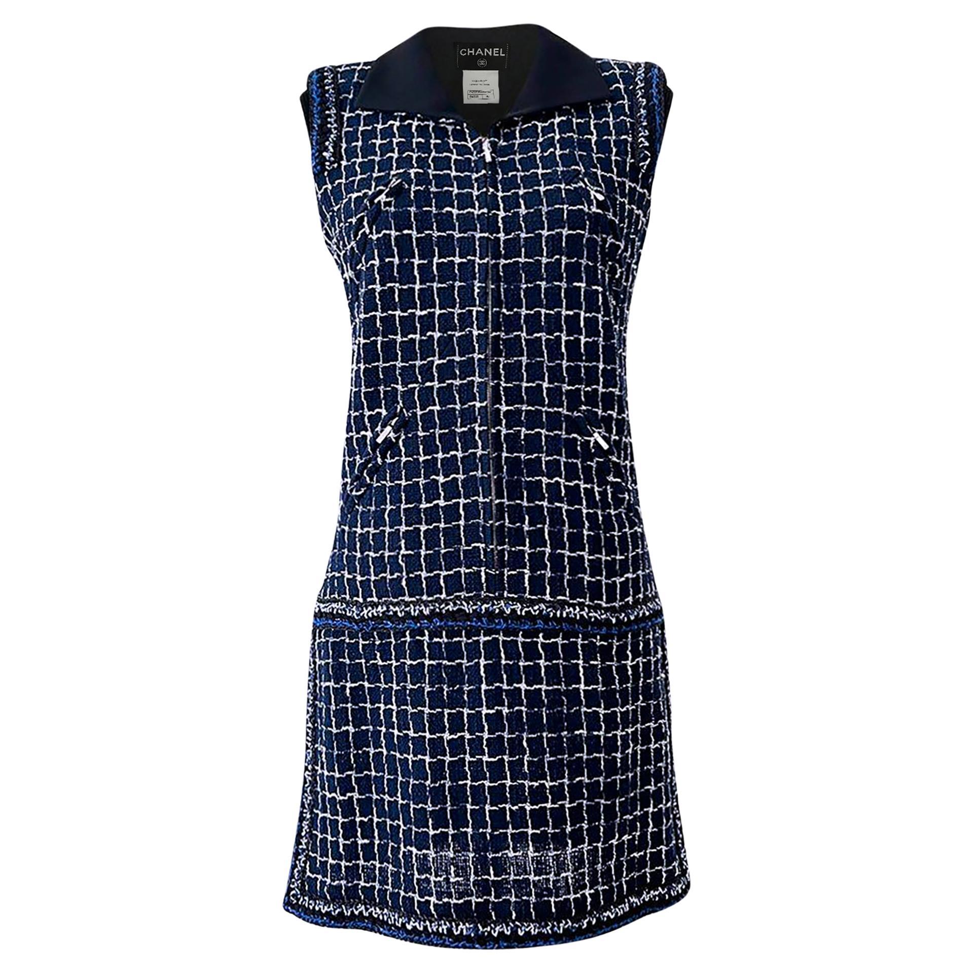 Chanel 8K$ Wearable Art Navy Tweed Kleid 36 FR