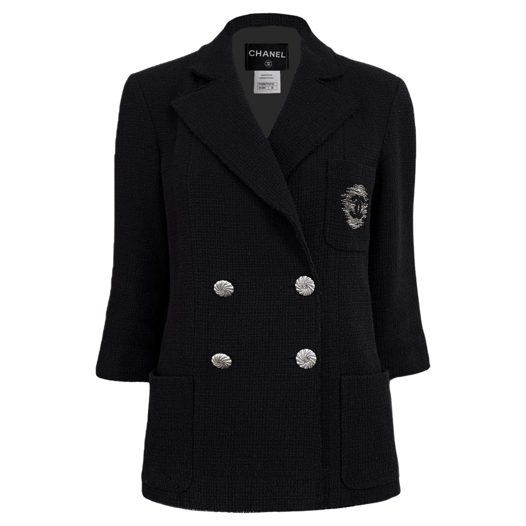 Giacca Chanel CC Logo Patch in tweed nero 36 FR