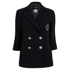 Chanel CC Logo Patch Black Tweed Jacket 36 FR