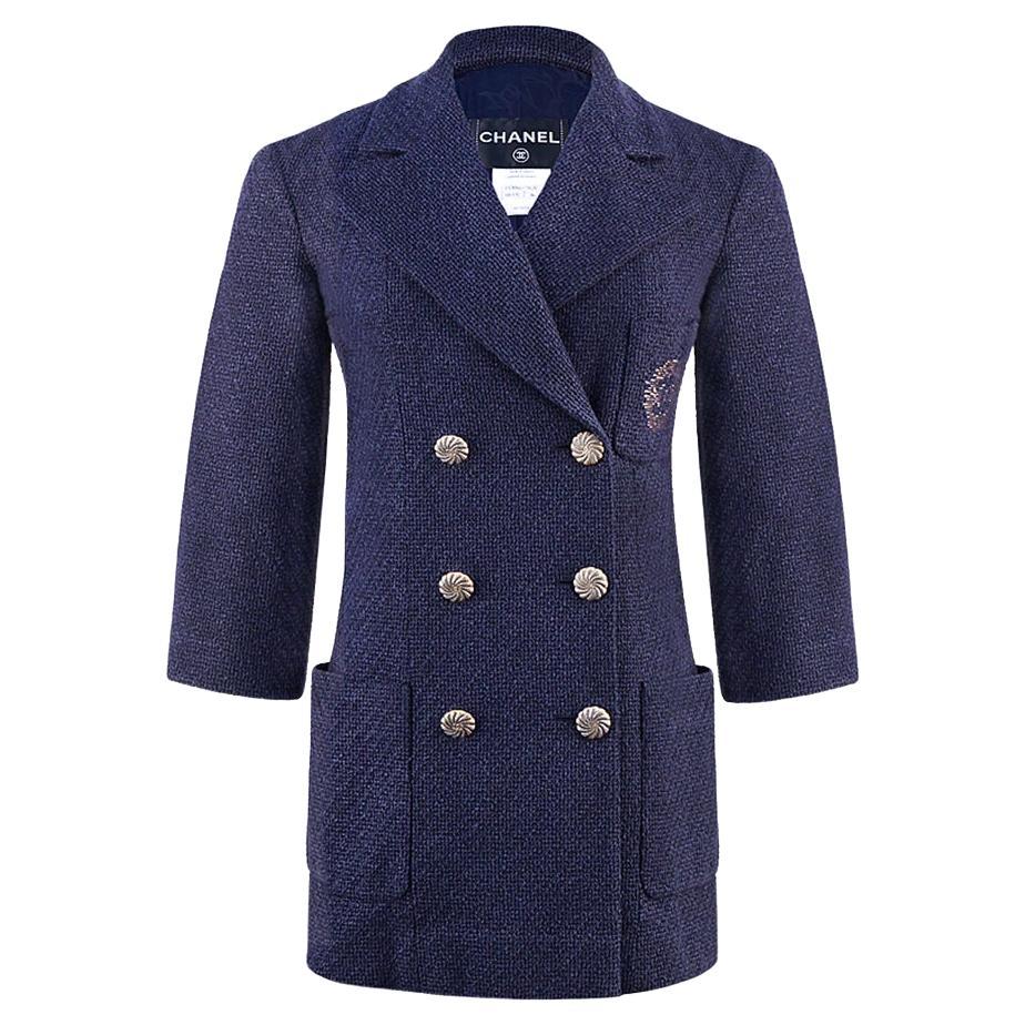 Veste en tweed bleu marine avec logo CC emblématique Chanel 36 FR