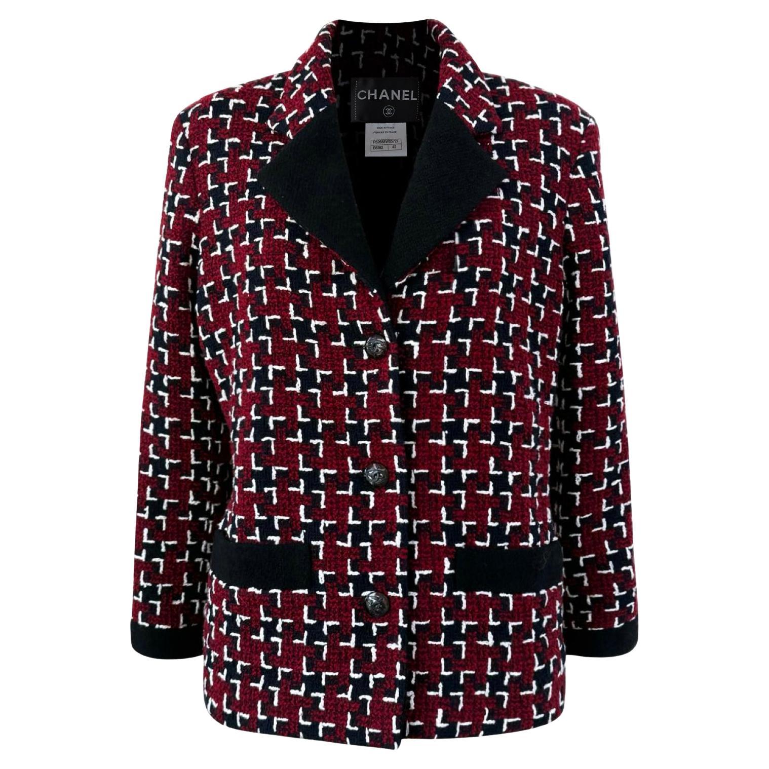 Chanel Coco Brasserie Nuova Giacca in Tweed Borgogna 42 FR