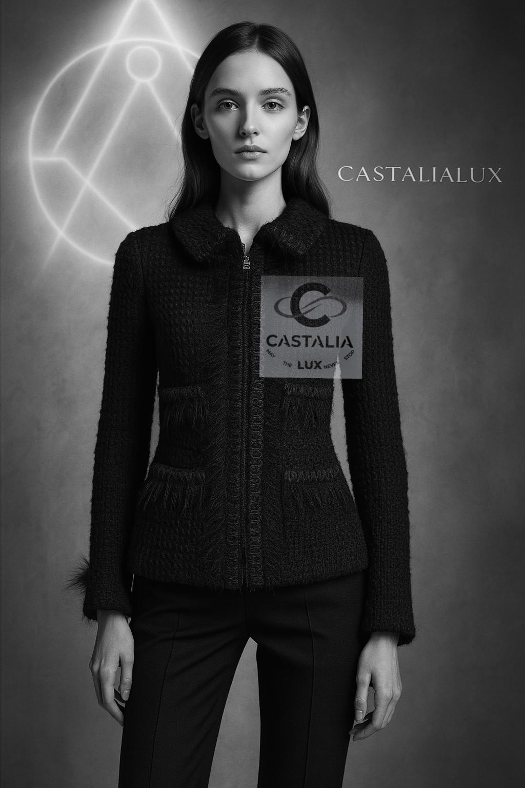 Giacca Arctic Reverie in tweed nero 38 
u2028~ Dalla Collection'S ARCTIC ICE di Karl Lagerfeld

~ Nato dal silenzio dell'inverno e dai codici eterni di Chanel, 
questa rara giacca della collezione Arctic Ice di Karl Lagerfeld è un capolavoro di