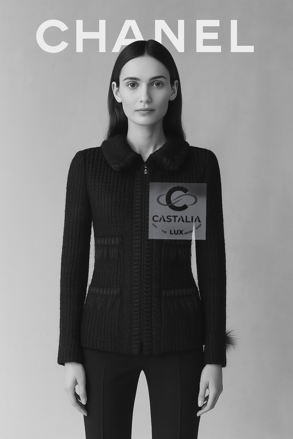 Chanel Nuova Giacca Arctic Reverie in tweed nero 38 FR in vendita 4