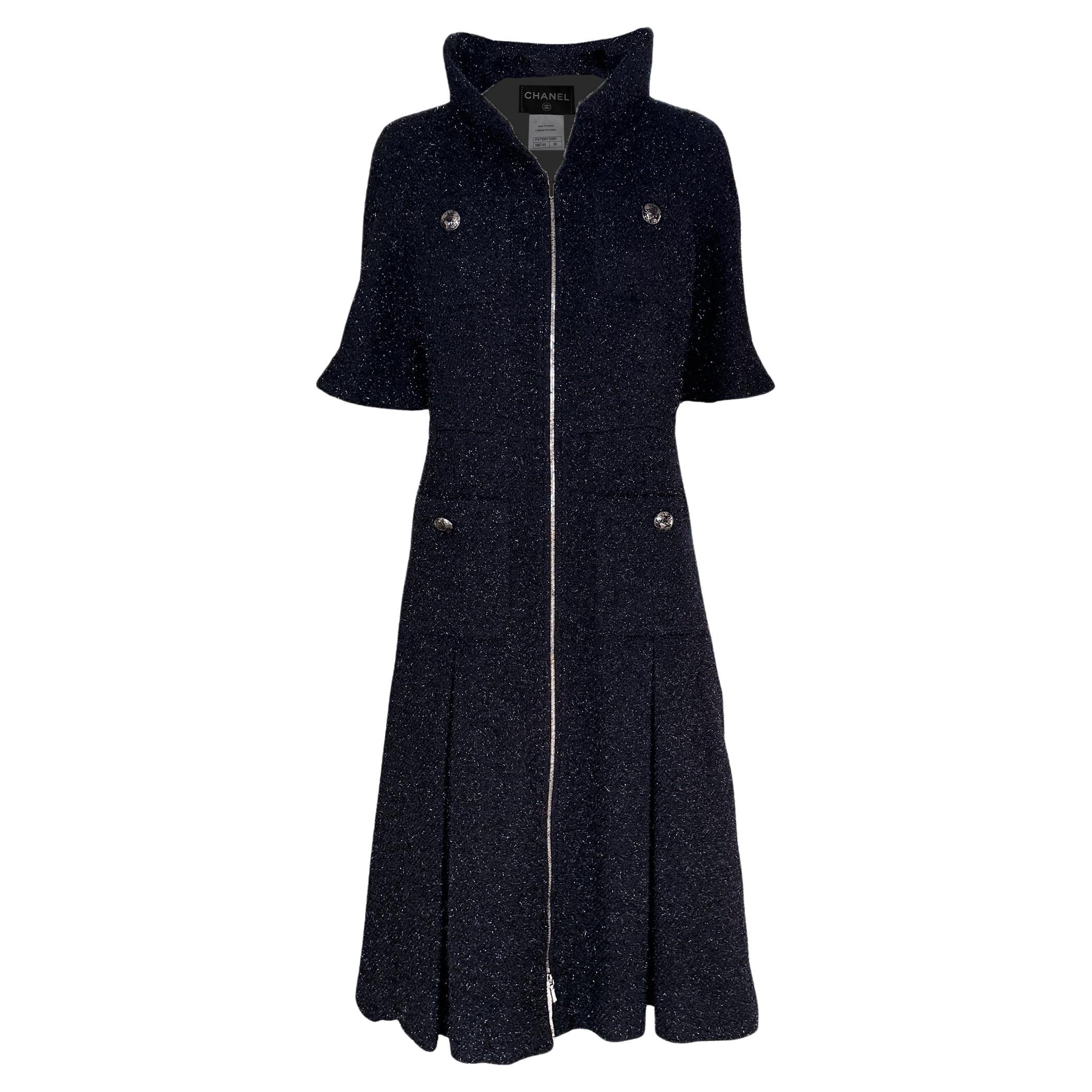 Chanel Futuristic Black Shimmer Tweed Jacket Dress 36 FR
