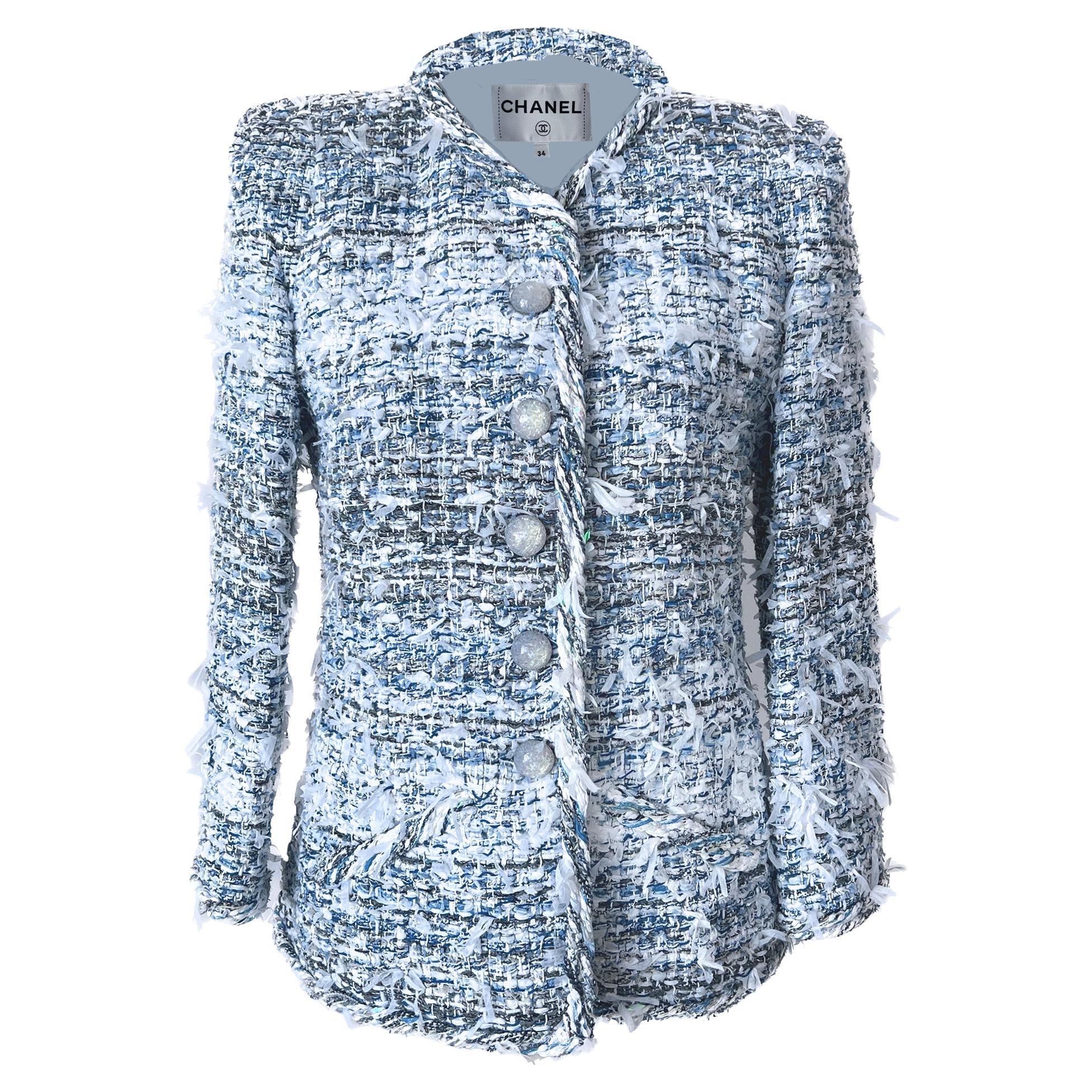 Chanel Nuovo 13K$ Giacca in tweed blu glaciale Lesage 34 FR