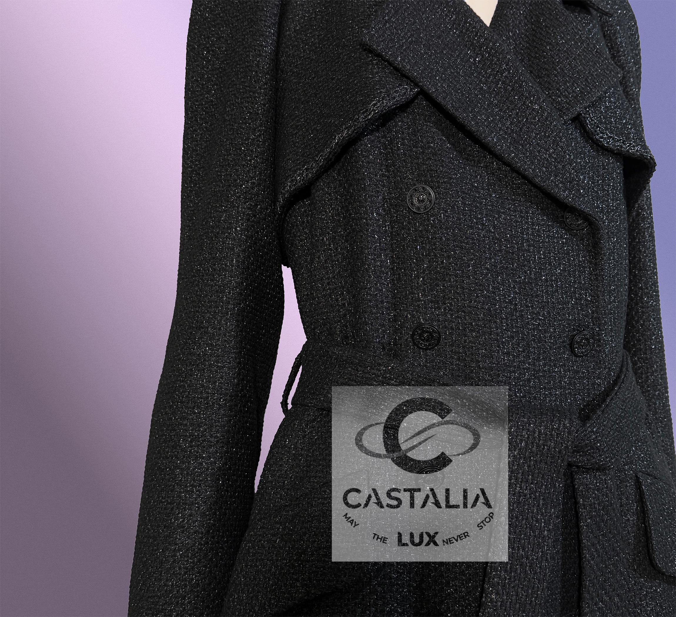 da uomo o donna Trench Chanel New Black Tweed con bottoni CC Gripoix 38 FR in vendita
