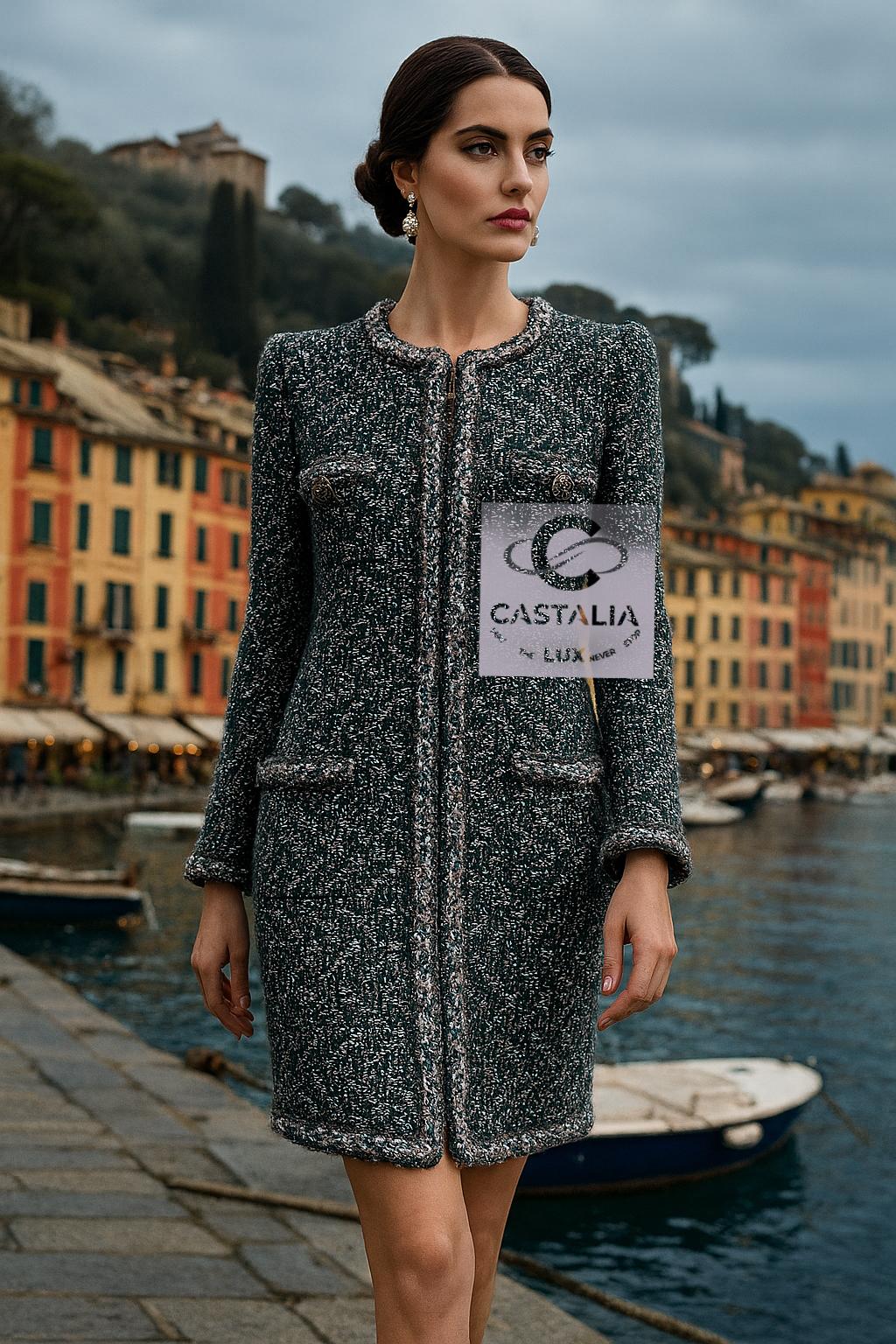 Chanel autunno 2014: cappotto in tweed iridescente in passerellau2028Dall'iconica collezione 