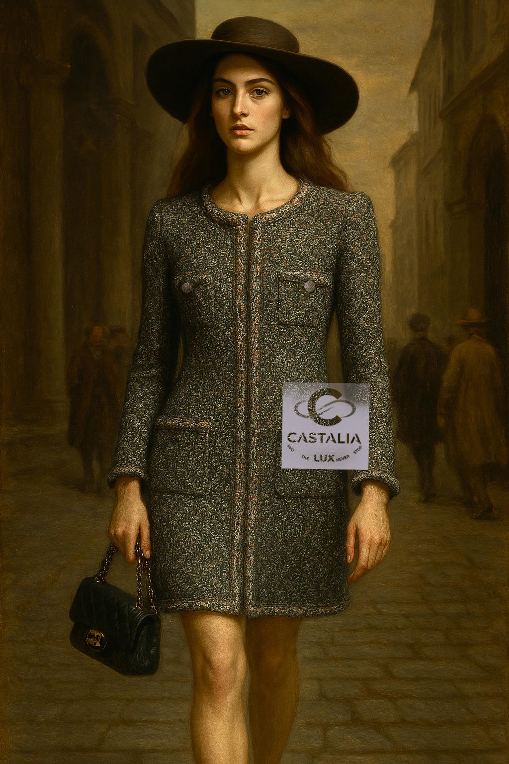 Grigio Chanel Supermarket Runway Cappotto in tweed iridescente 36 FR in vendita