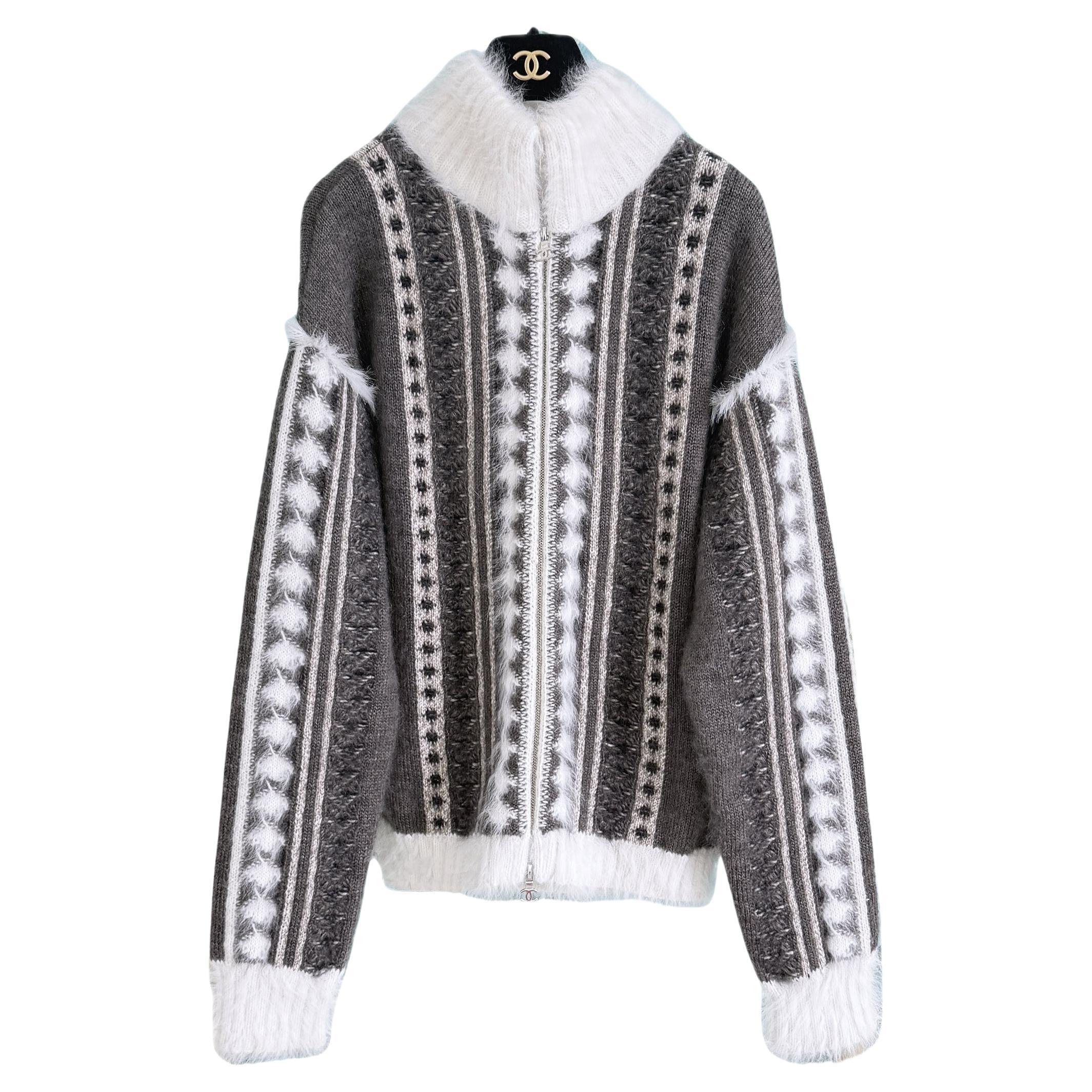 Chanel Arctic Ice Iconic Fluffy Cardigan 42 FR