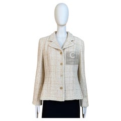 CHANEL Rare Collectional Beige Sequin Tweed Jacket 48 FR