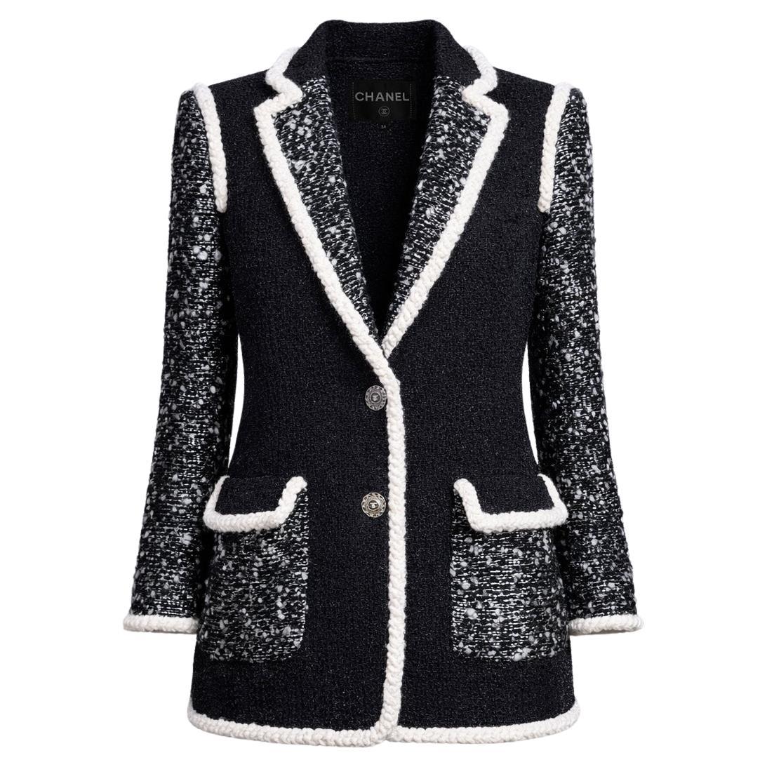 CHANEL 13K$ New Vittoria Ceretti Style Black Tweed Jacket 34 FR For Sale