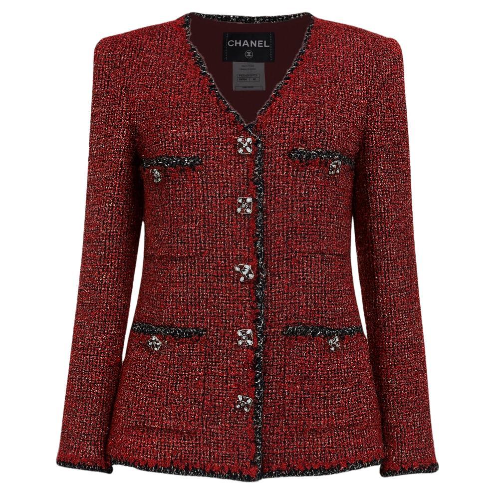CHANEL Iconic CC Gripoix Buttons Burgundy Tweed Jacket 40 FR For Sale