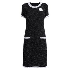 CHANEL 13K$ Black Pearl Embellished Dress with Jewel Brooch 40 FR