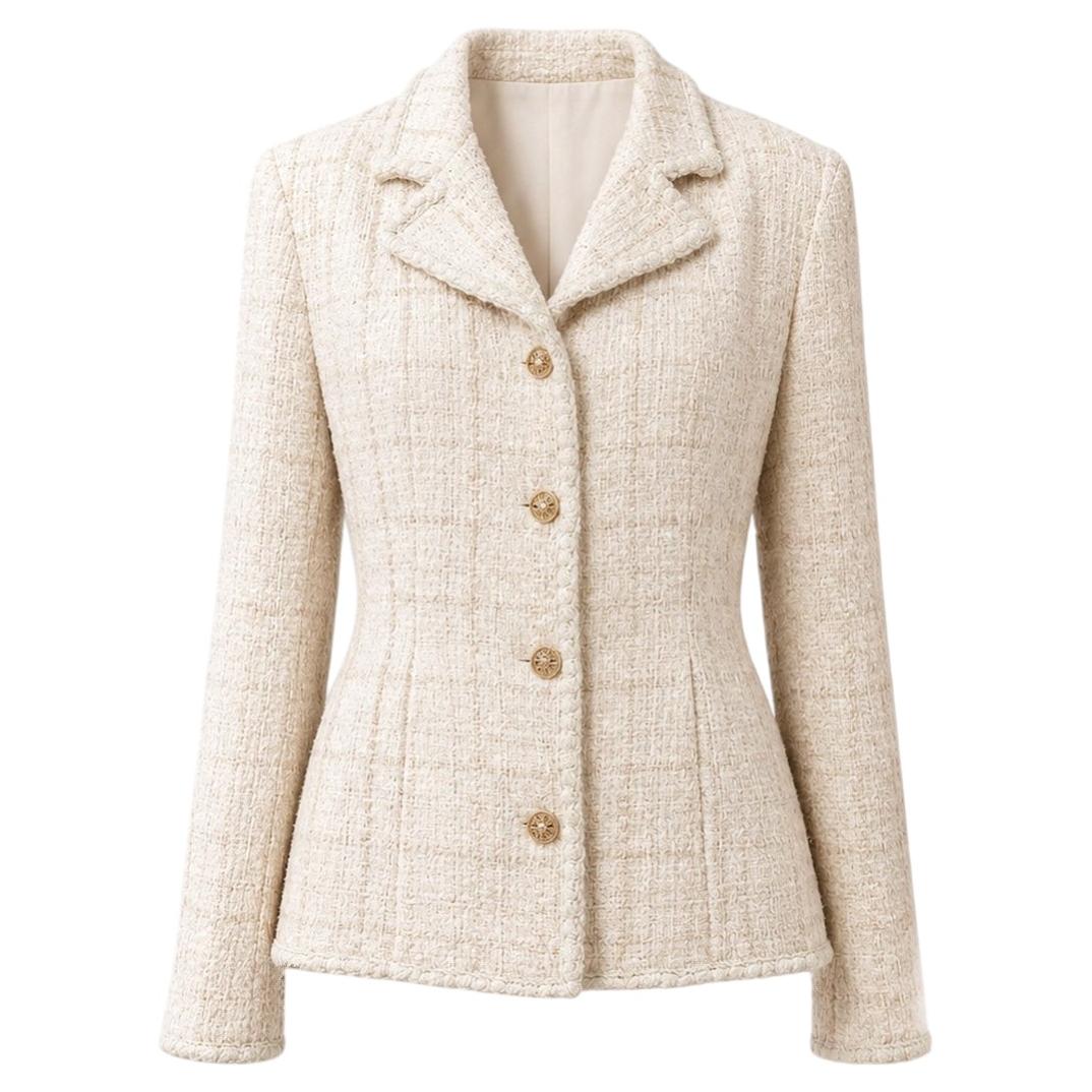CHANEL Seltene Collectional Beige Pailletten Tweed Jacke 34 FR
