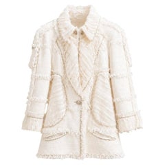 CHANEL 13K$ Museum Rare Chain Trim Ecru Tweed Jacket 40 FR