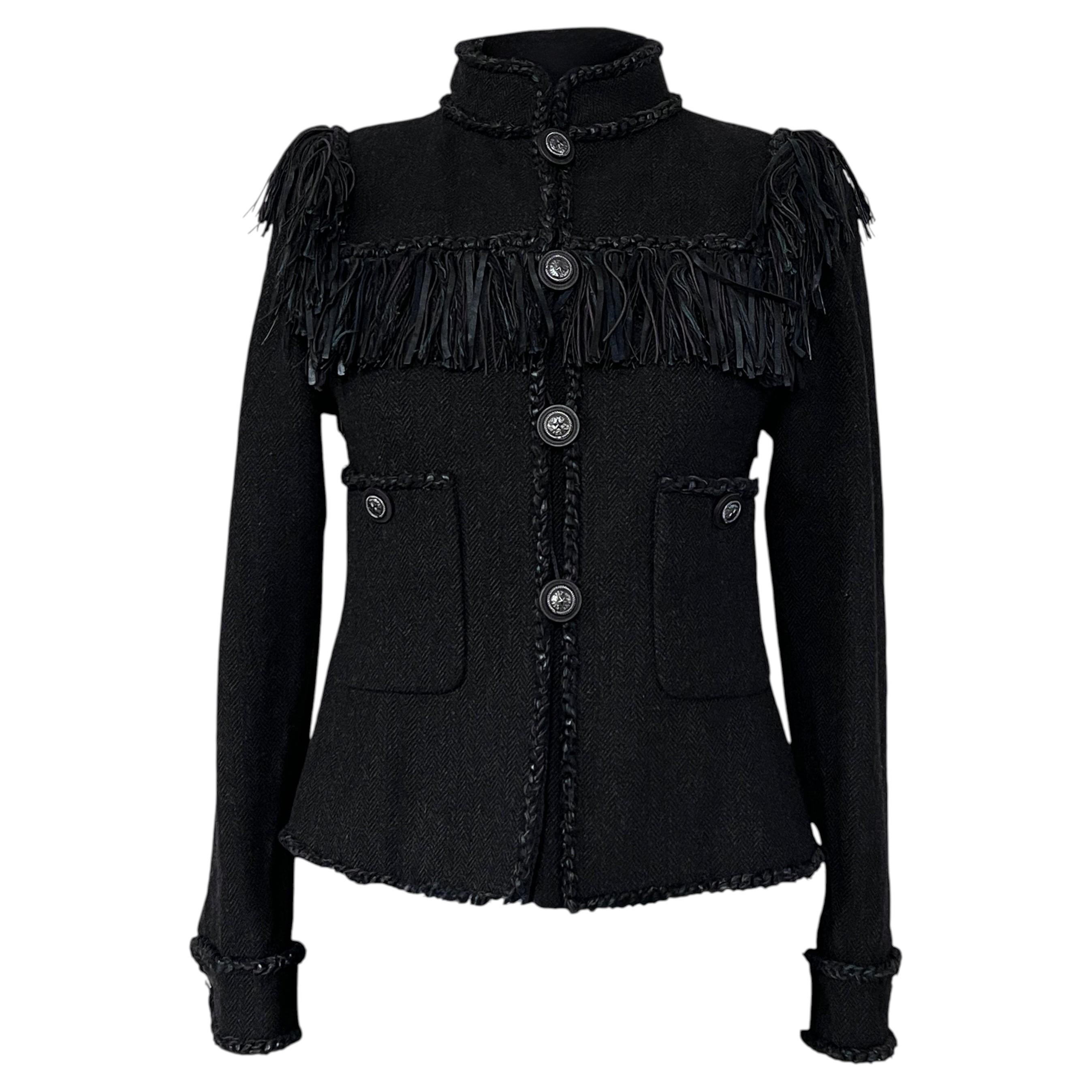 CHANEL 15K$ Paris / DALLAS Iconic Black Jacket with Fringe Details 38 FR