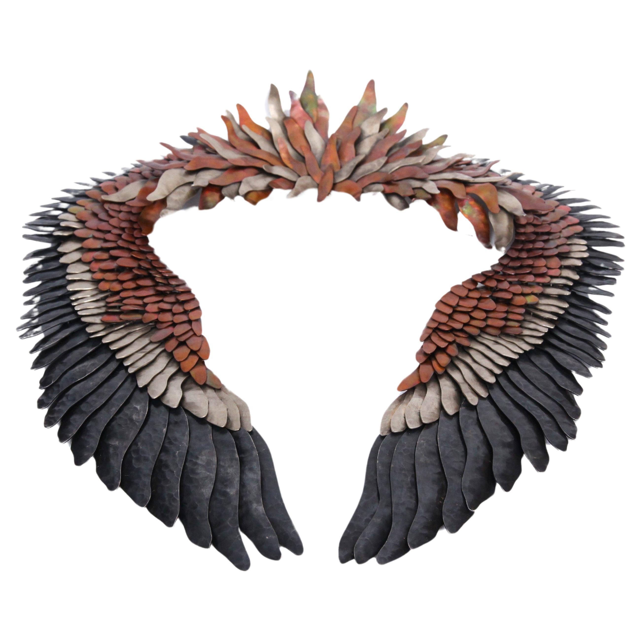 Handmade Flamingo Wing Statement Necklace in Silver .950 by Eduardo Herrera  For Sale