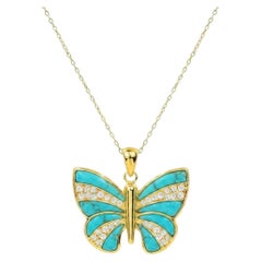 18K Gold Filled Butterfly Pendant with Turquoise, Black Onyx, Lapis, Malachite