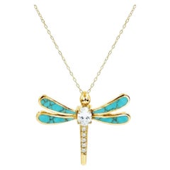 18K Gold filled Dragon fly Necklace Turquoise, Lapis, Black Onyx, Malachite