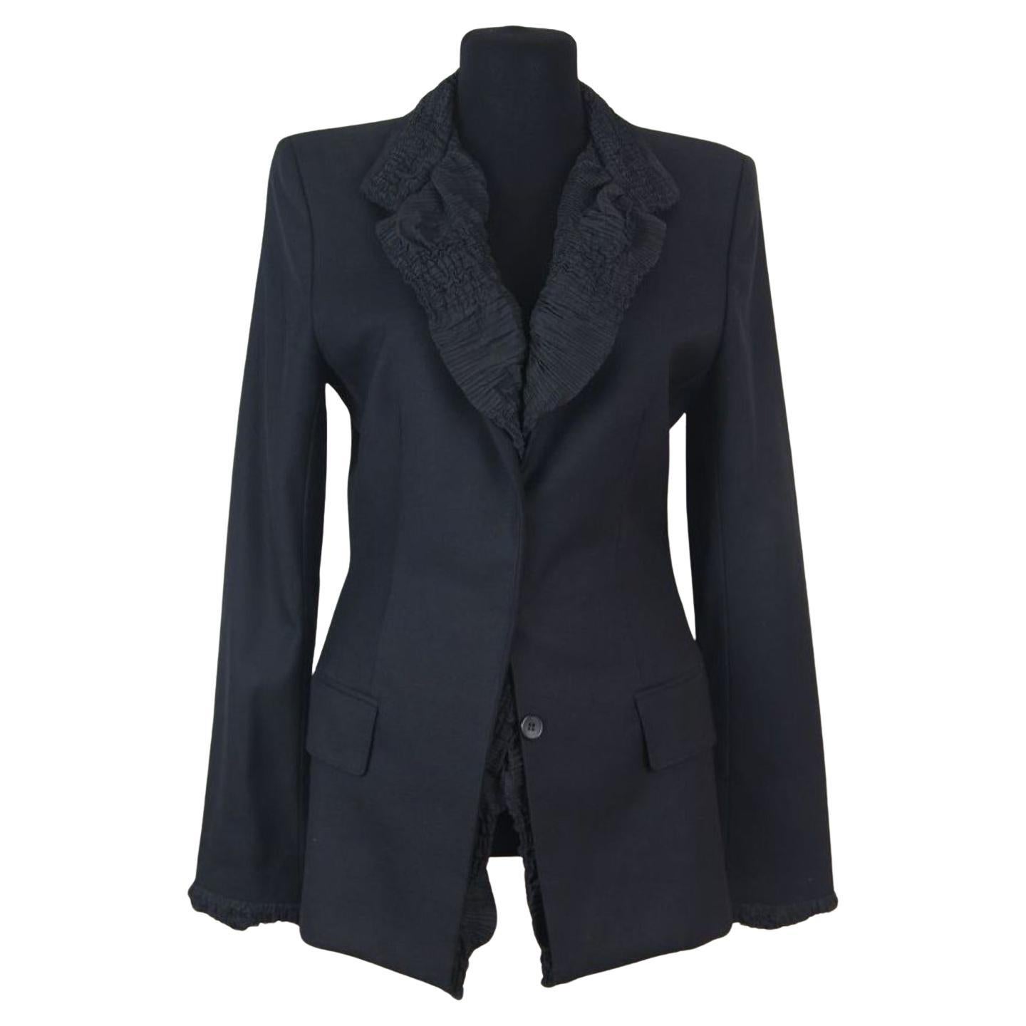 FW 2001 TOM FORD for YSL Runway wool Blazer with Ruffle Detailing (black) FR38 For Sale