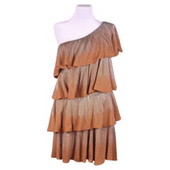 Gucci 2006 Caramel Silk Beaded One Shoulder Preowned Dress runway