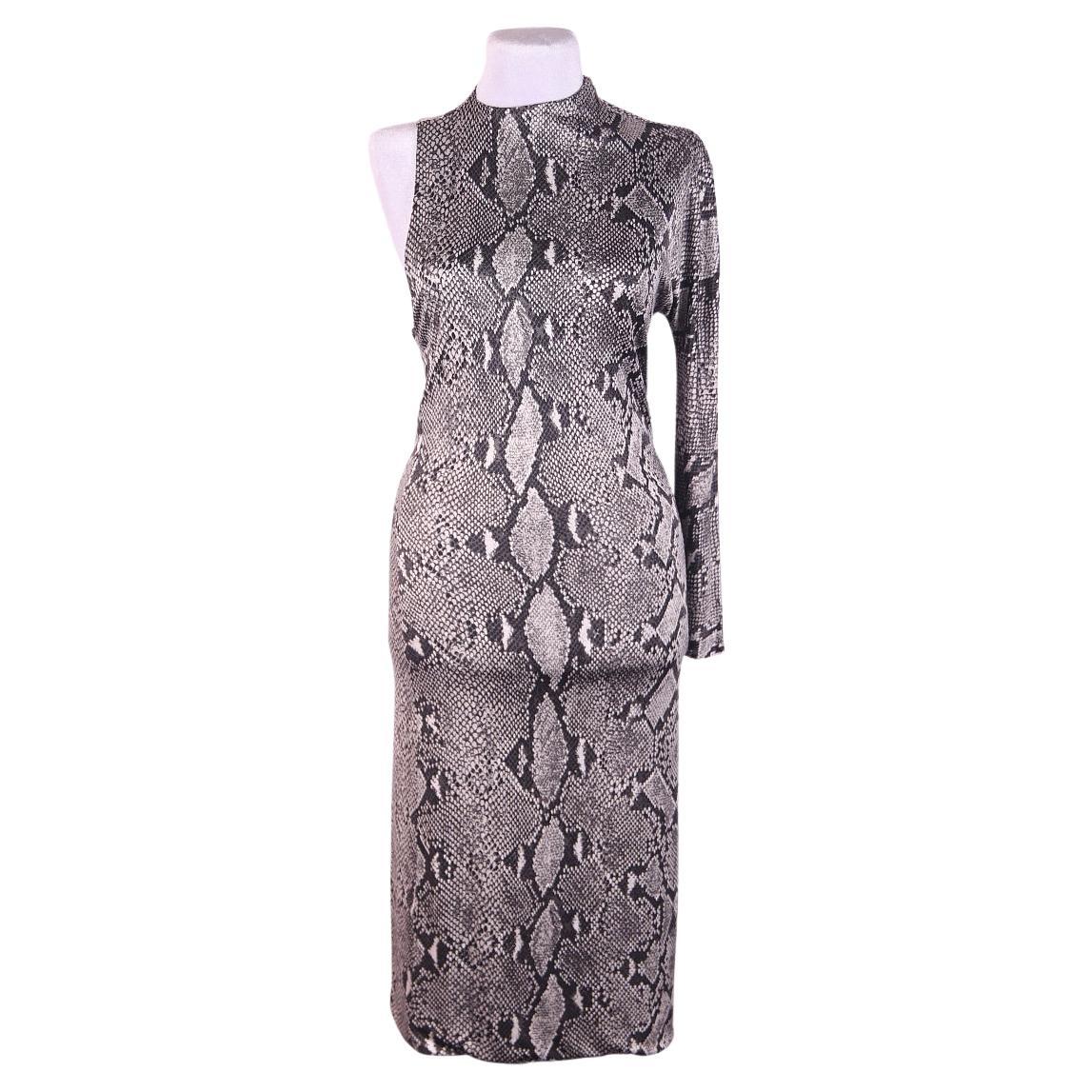 Rare! S/S 2000 Gucci by Tom Ford Grey Snake Print Asymmetric One Sleeve Dress For Sale